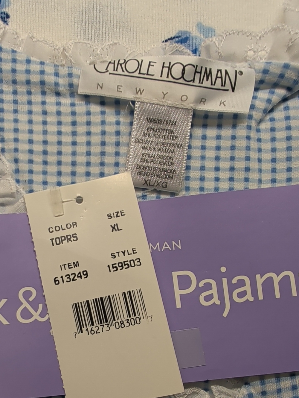Carole Hochman Tank & Capri Pajama Set in Blue and White Gingham and Flowers - Picture 2 of 3